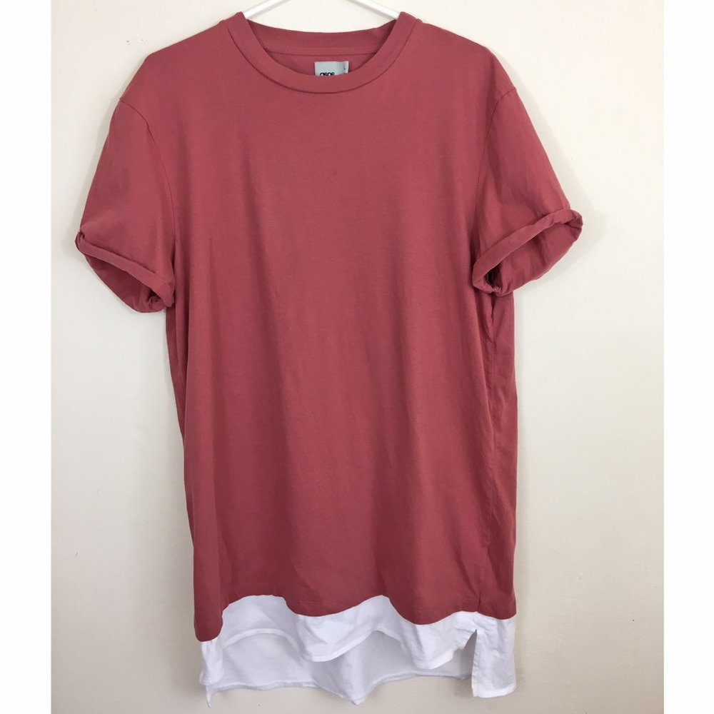 Asos Long Layered Look T-shirt Red/Pink L